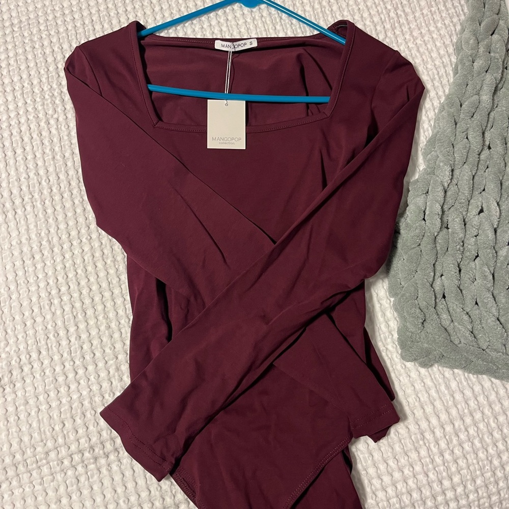 Mangopop maroon long sleeve body suit
